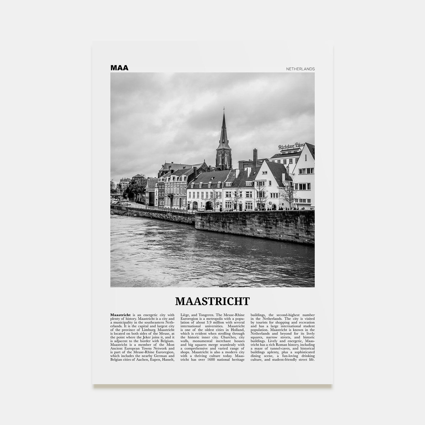 Maastricht Travel B&W Poster