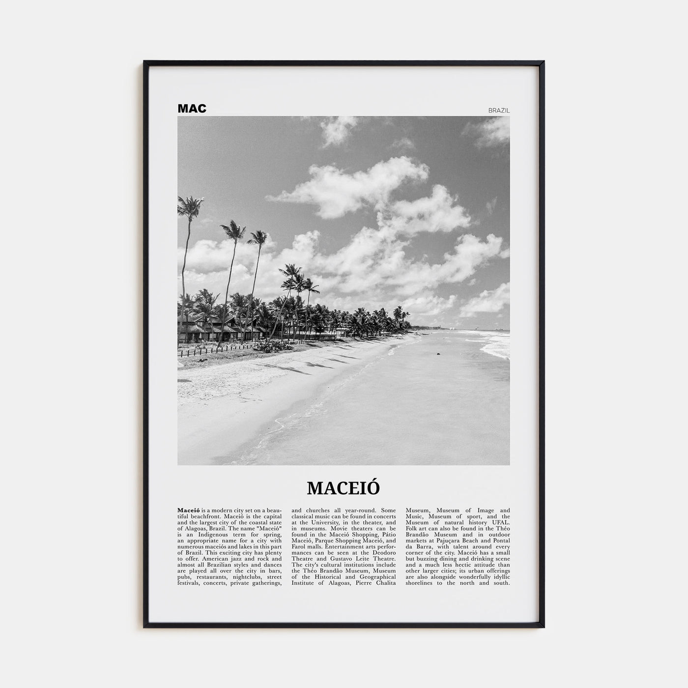 Maceió Travel B&W Poster