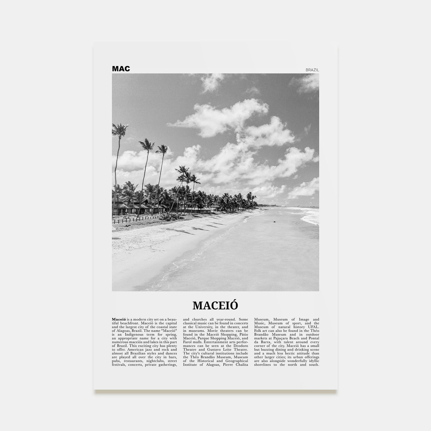 Maceió Travel B&W Poster