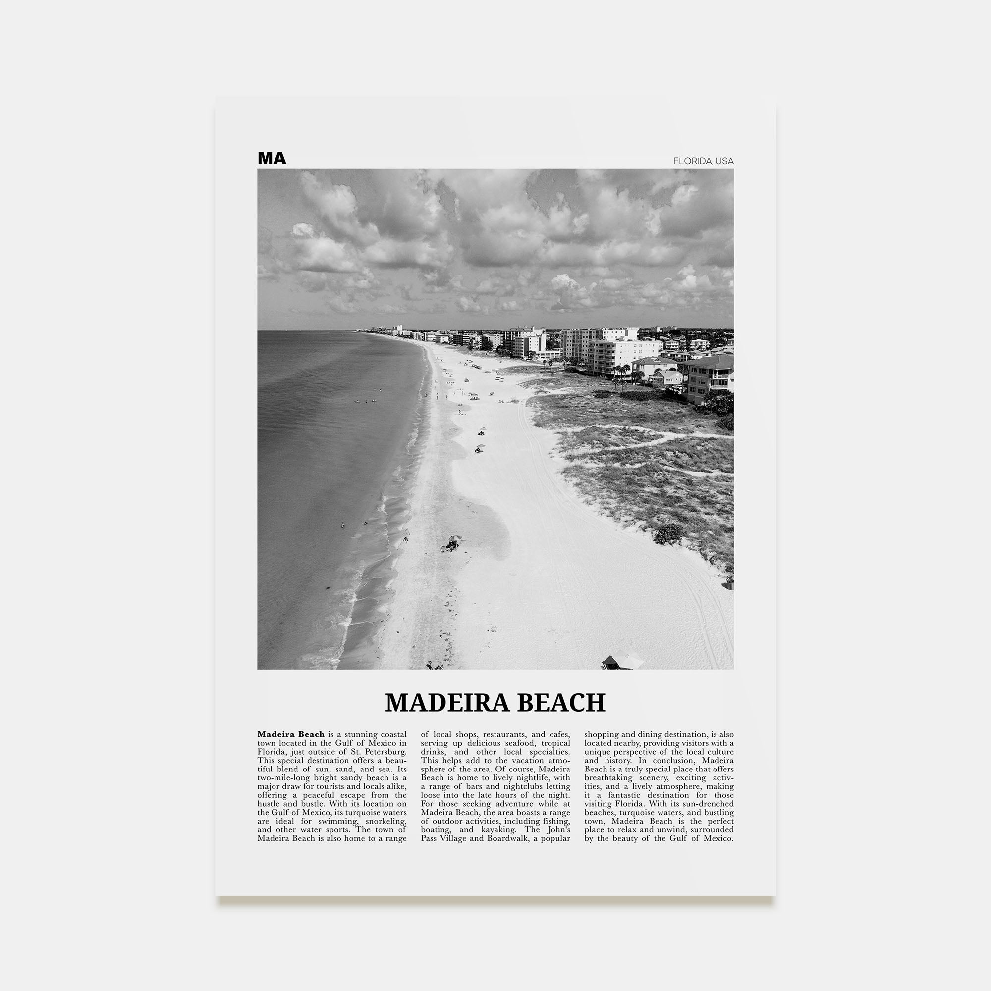 Madeira Beach Travel B&W Poster