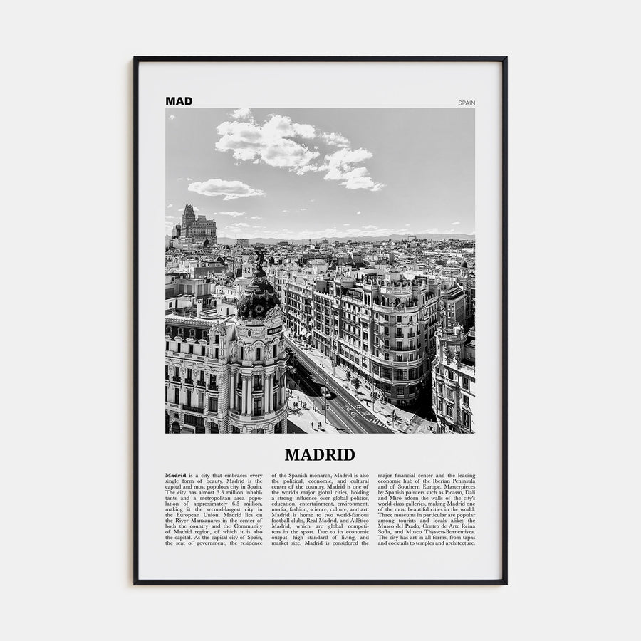 Madrid Travel B&W No 1 Poster