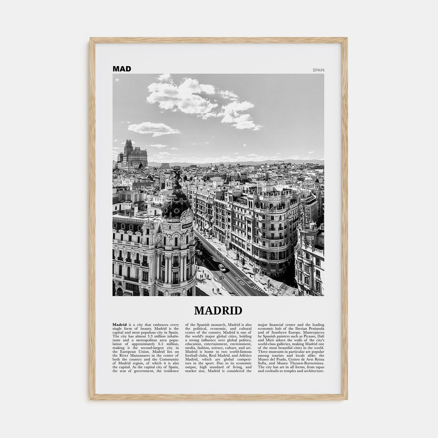Madrid Travel B&W No 1 Poster