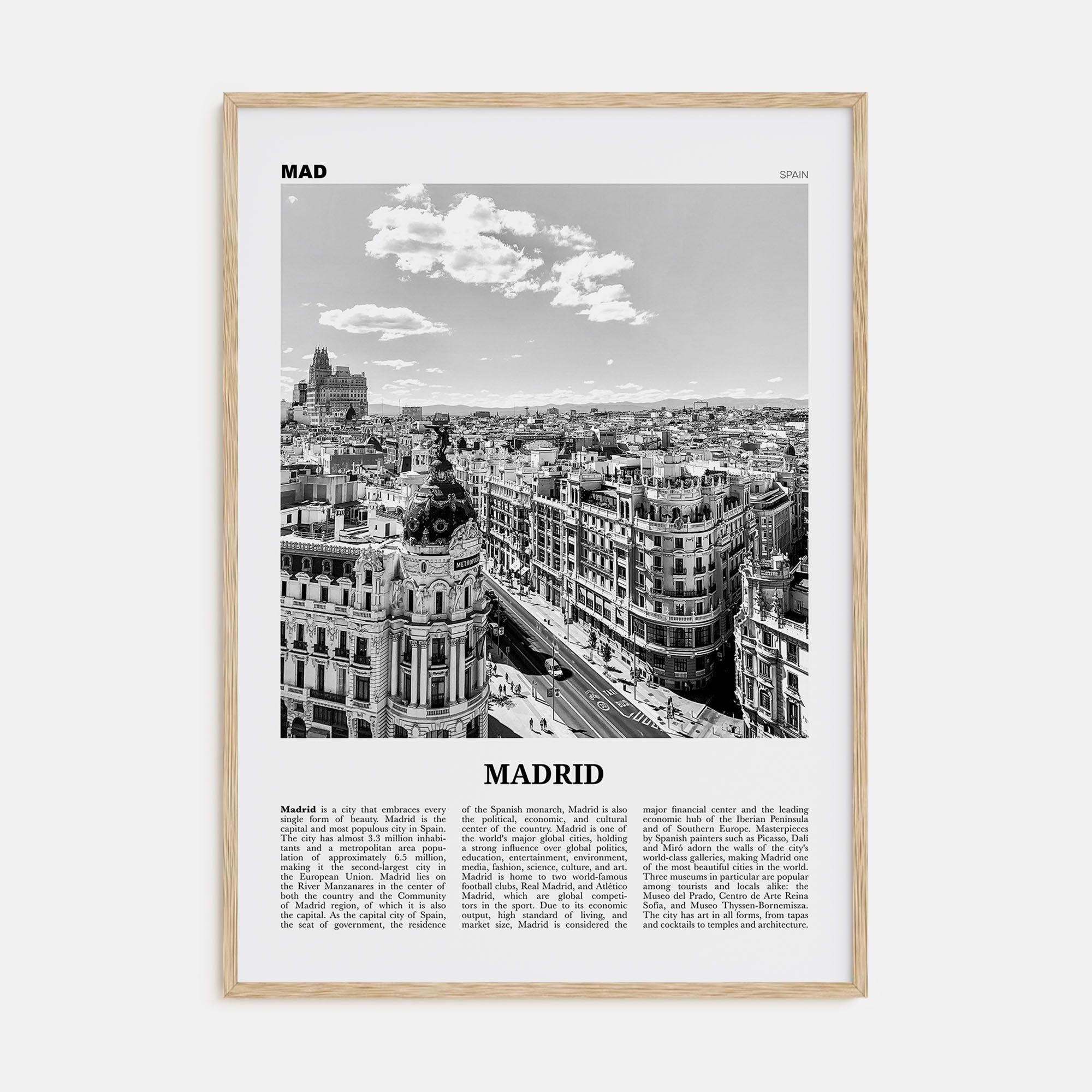 Madrid Travel B&W No 1 Poster