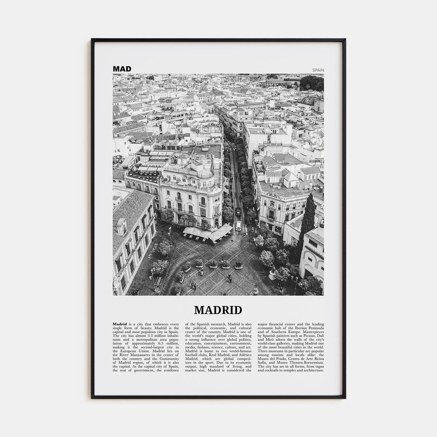 Madrid Travel B&W No 2 Poster