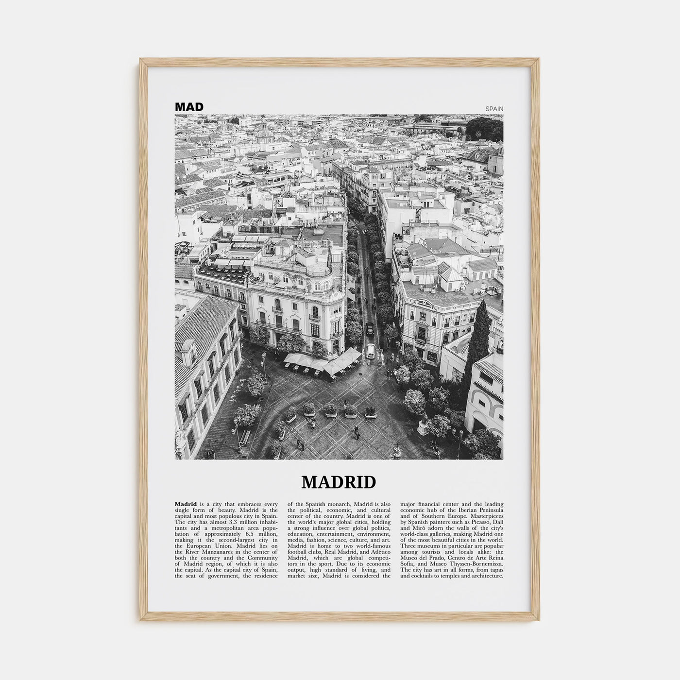 Madrid Travel B&W No 2 Poster