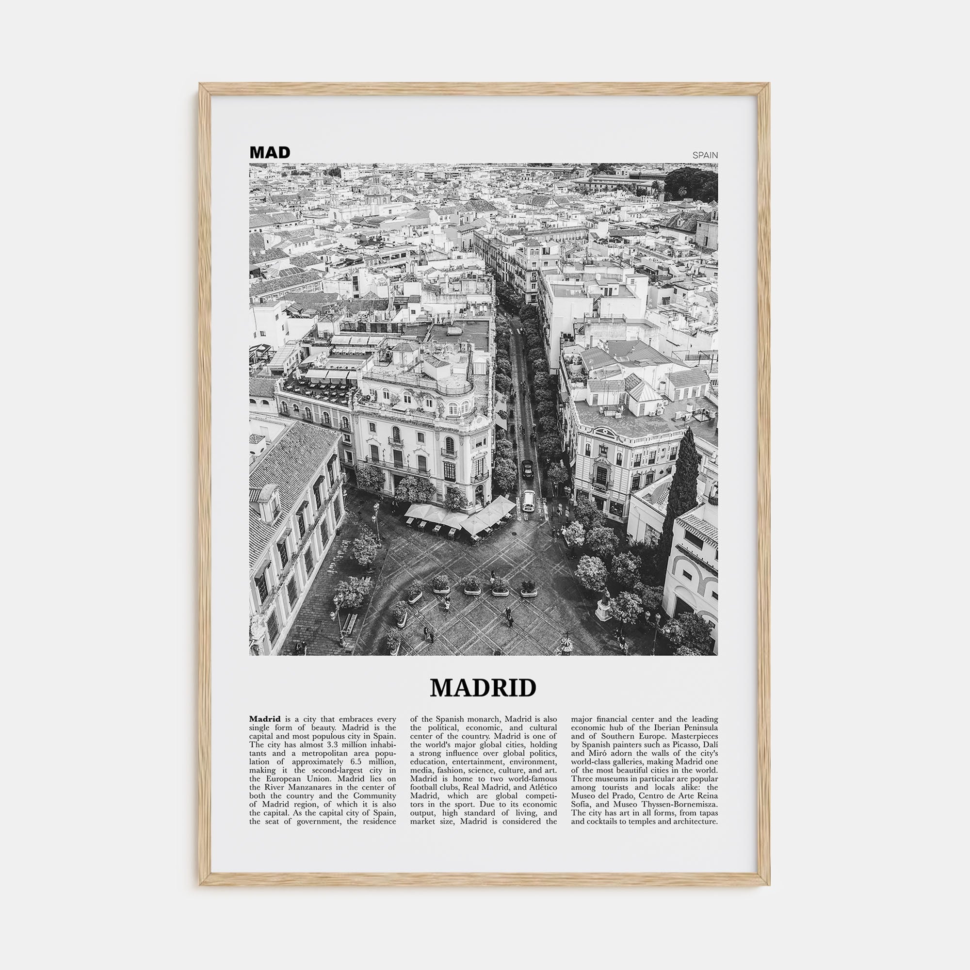 Madrid Travel B&W No 2 Poster