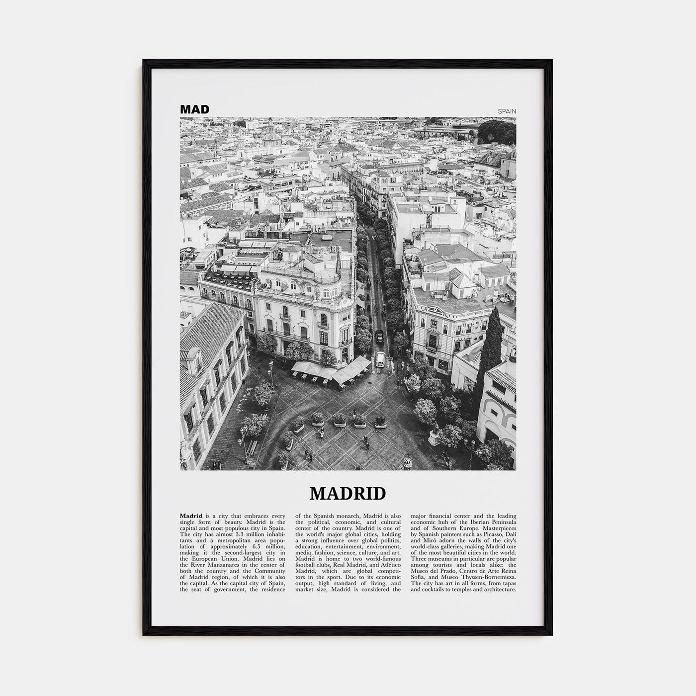 Madrid Travel B&W No 2 Poster