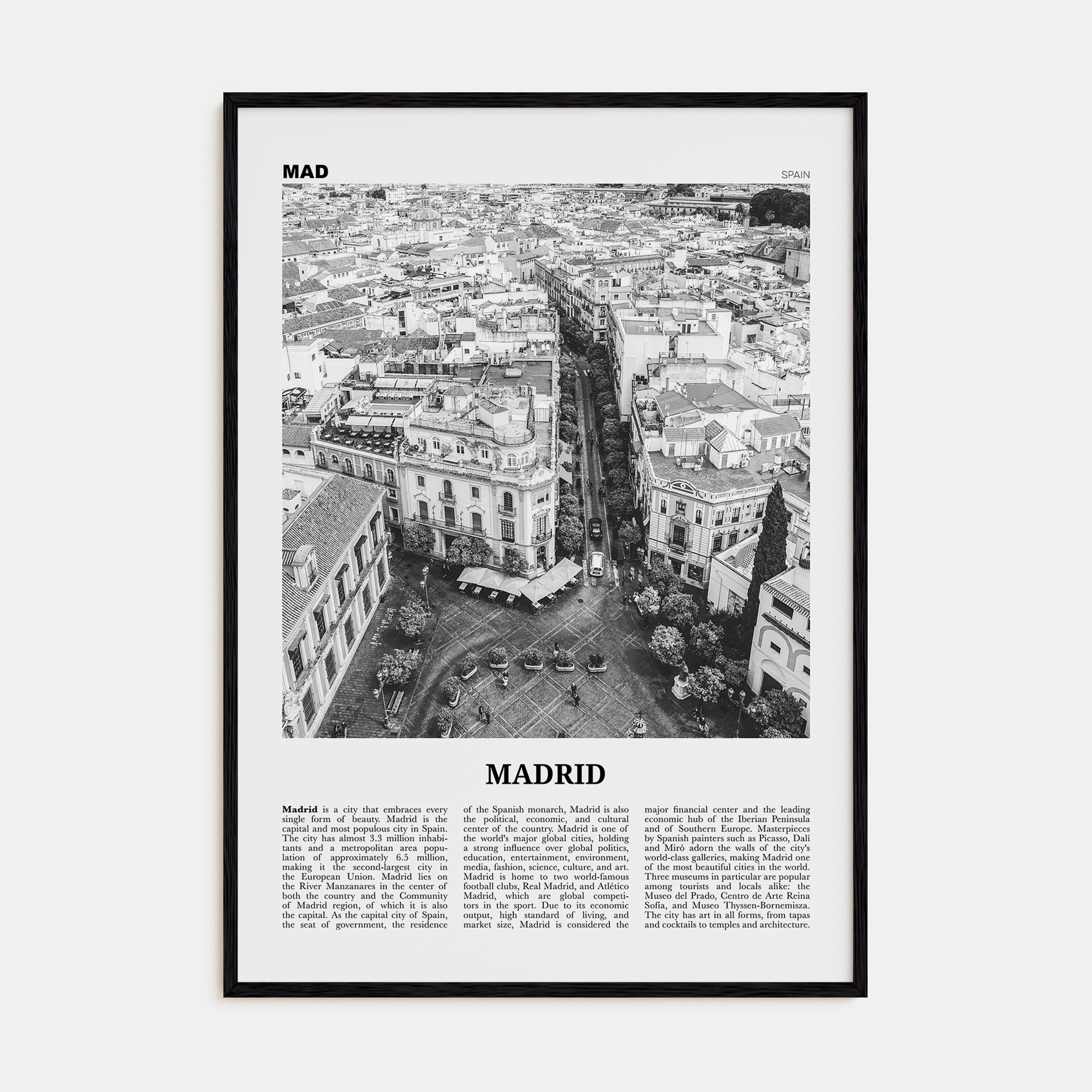 Madrid Travel B&W No 2 Poster