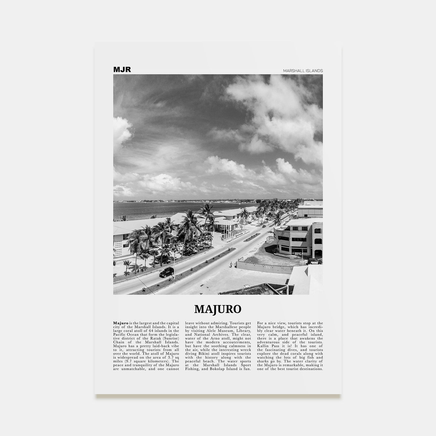 Majuro Travel B&W Poster