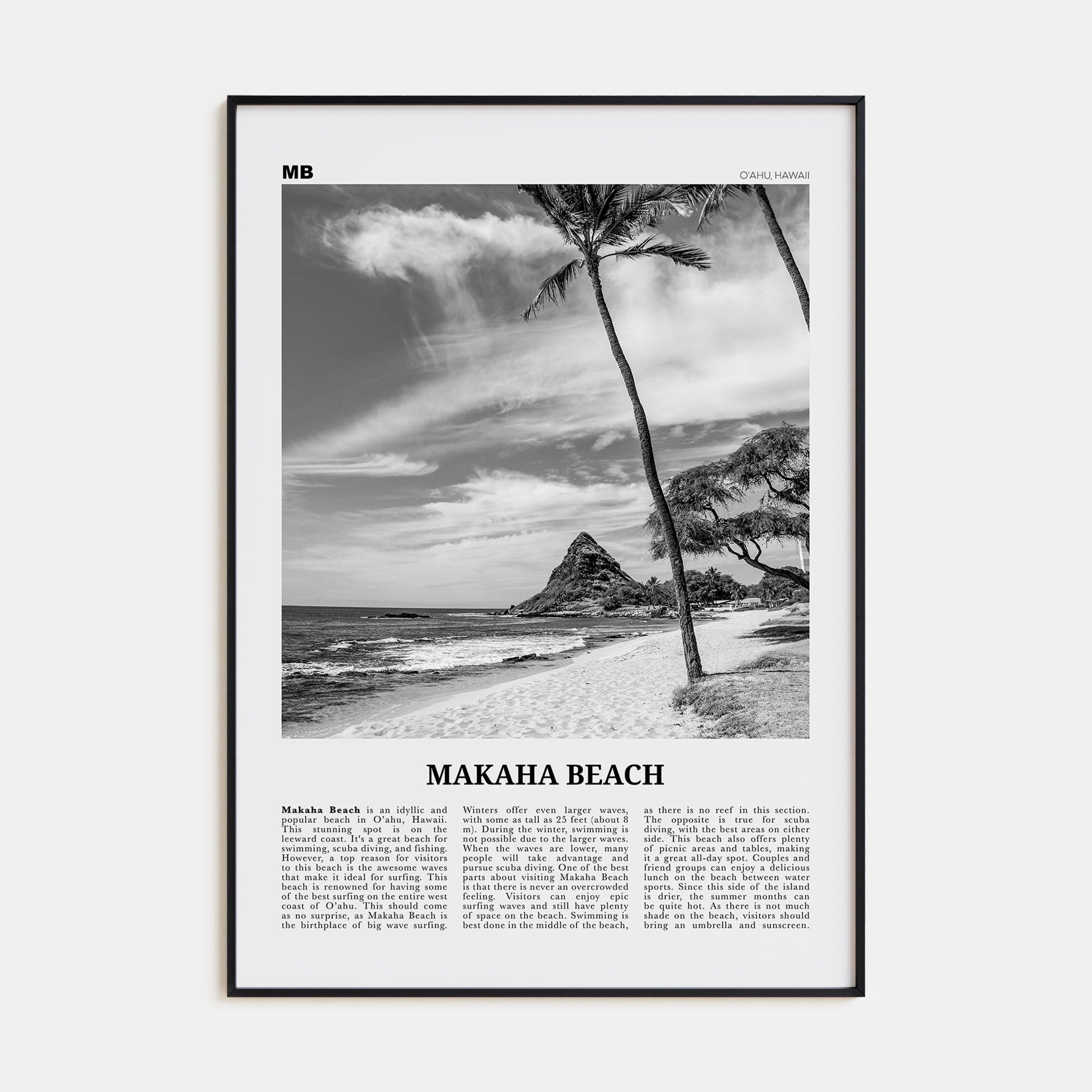 Makaha Beach Travel B&W Poster