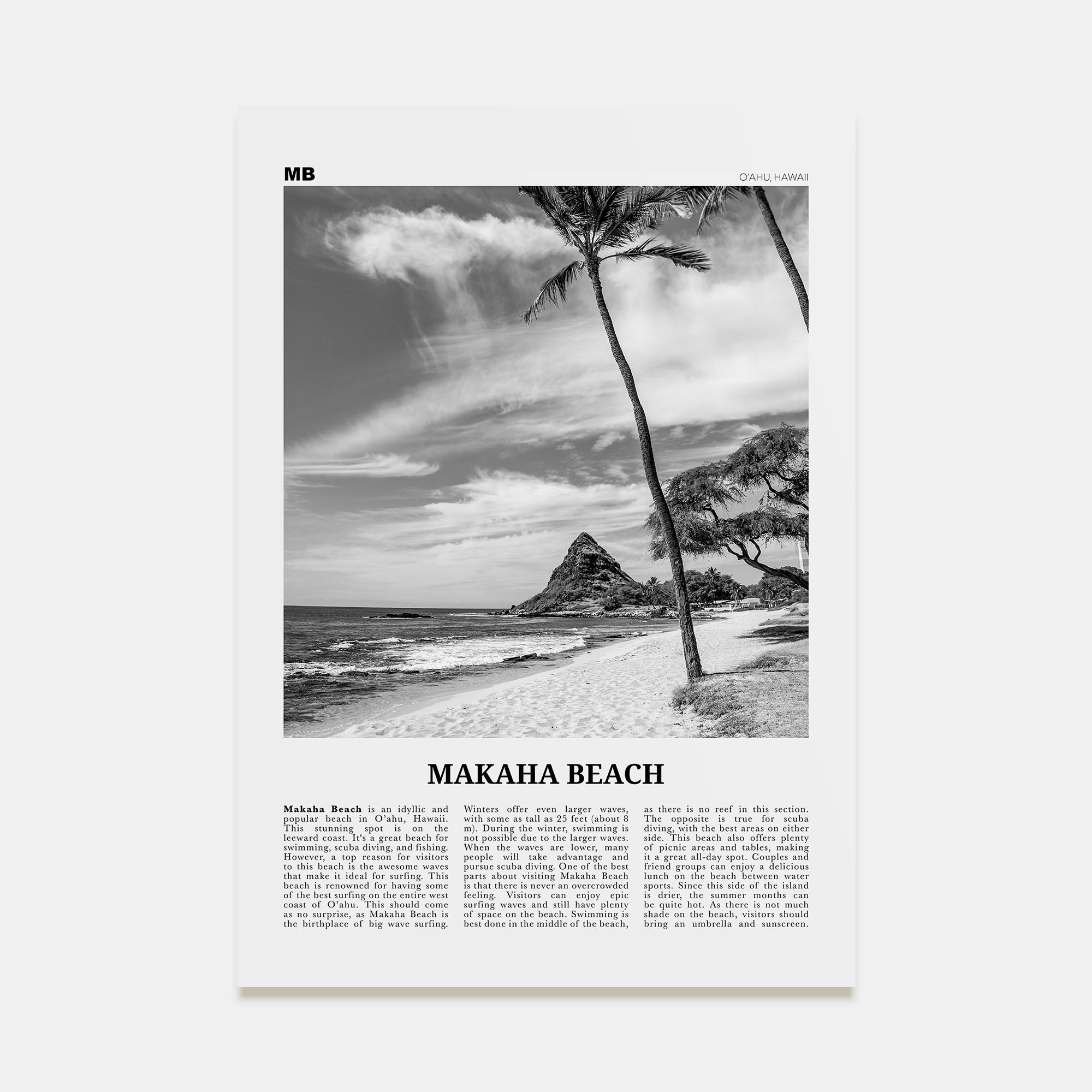 Makaha Beach Travel B&W Poster