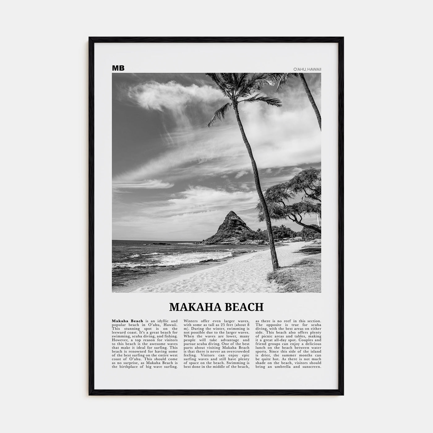 Makaha Beach Travel B&W Poster