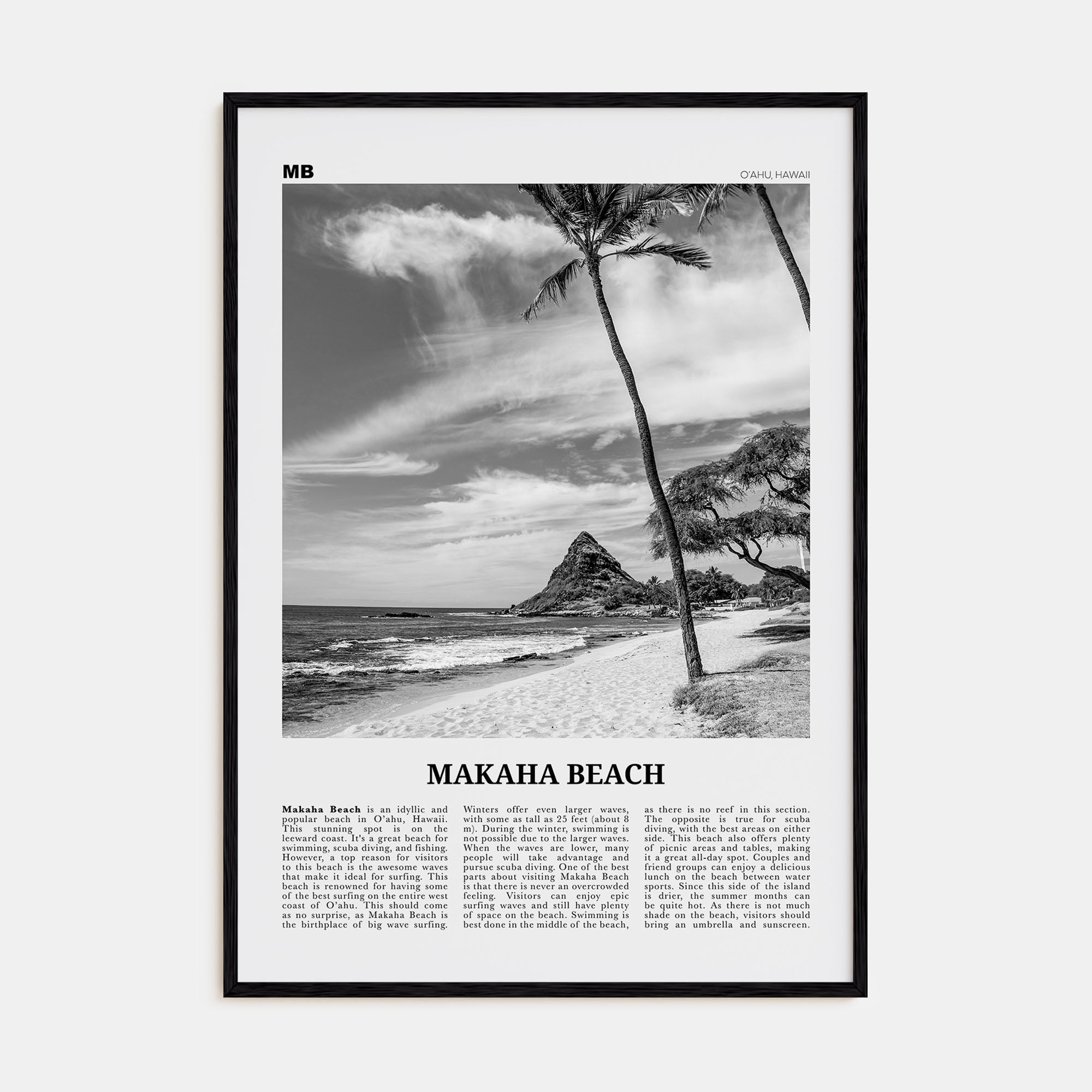 Makaha Beach Travel B&W Poster
