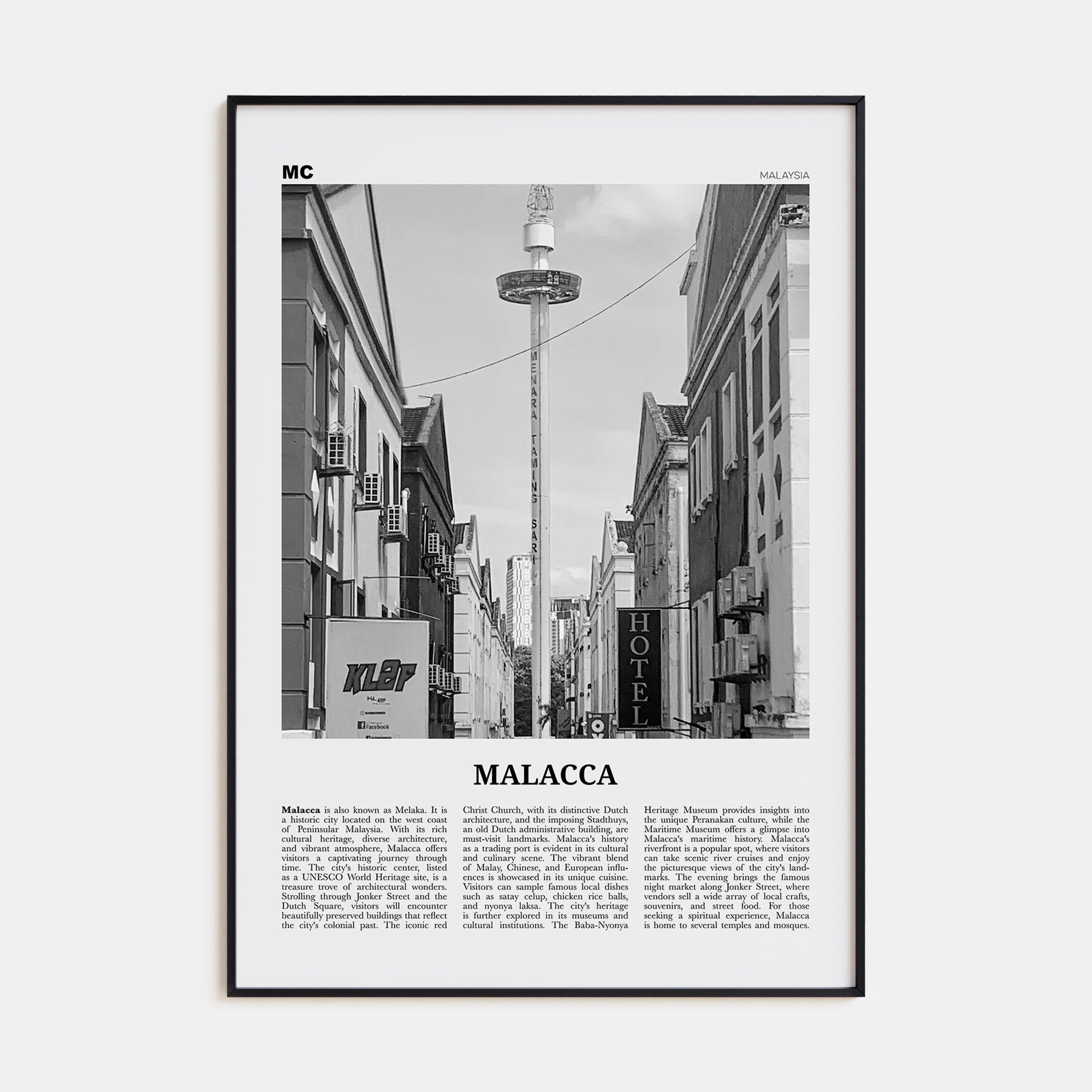 Malacca Travel B&W Poster
