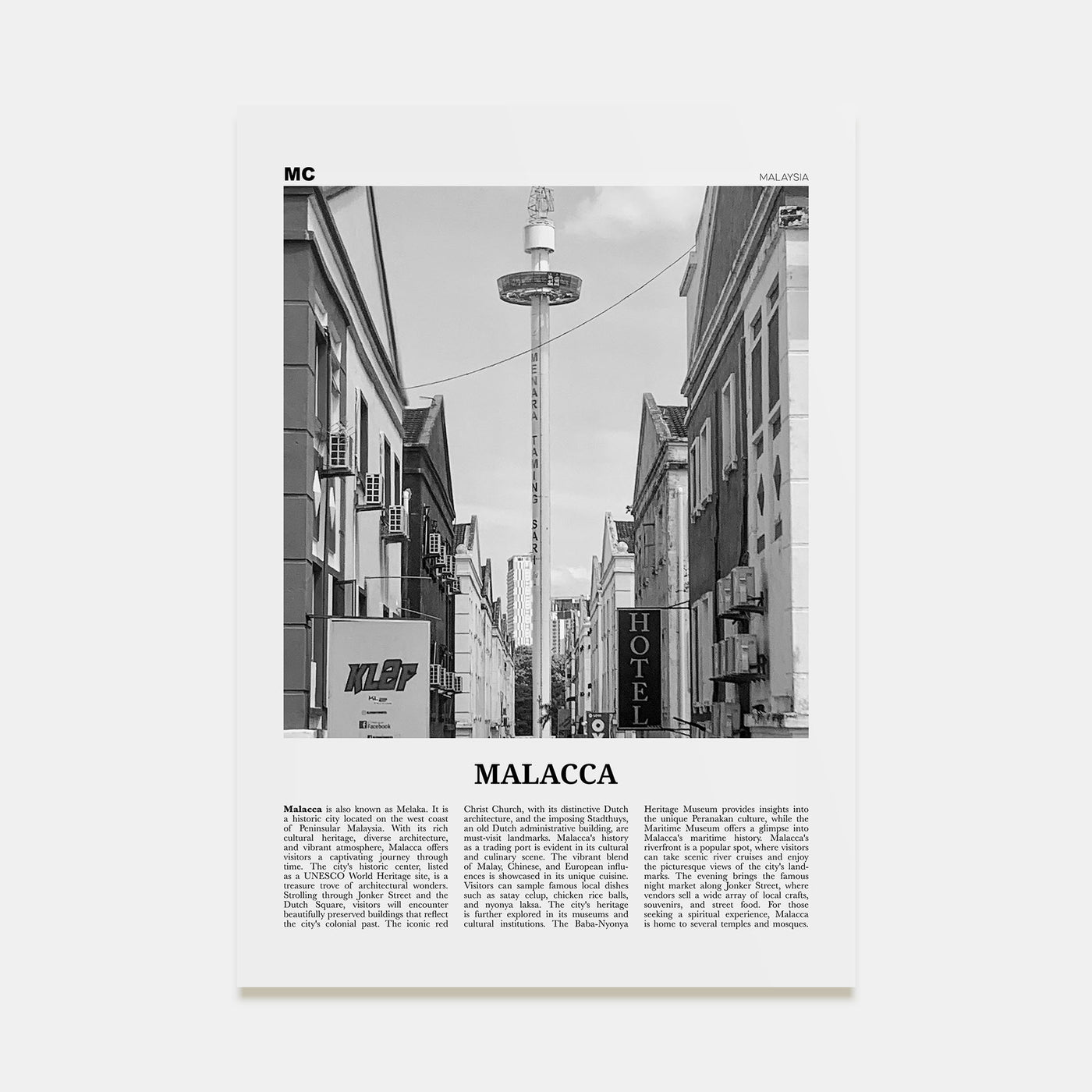 Malacca Travel B&W Poster