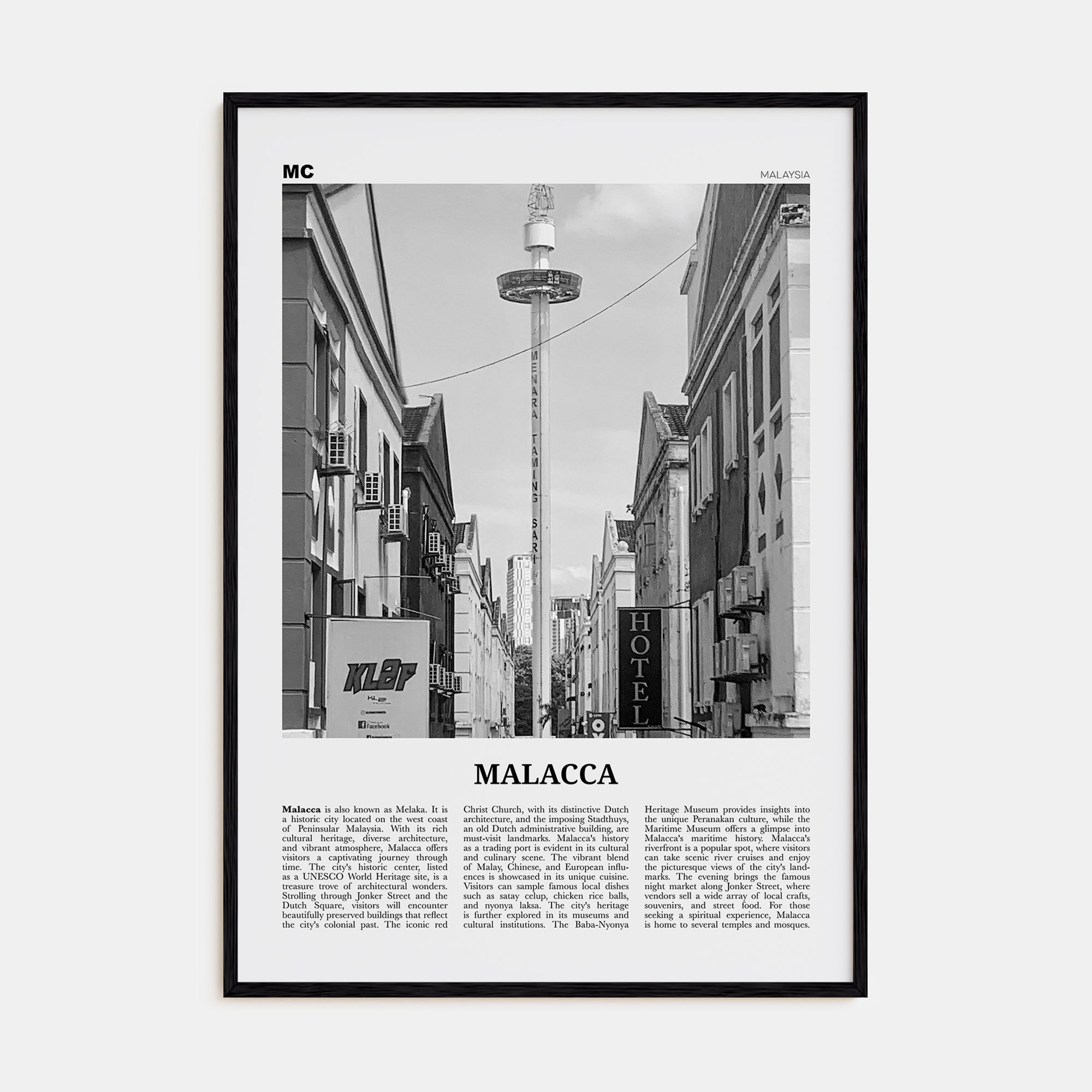 Malacca Travel B&W Poster