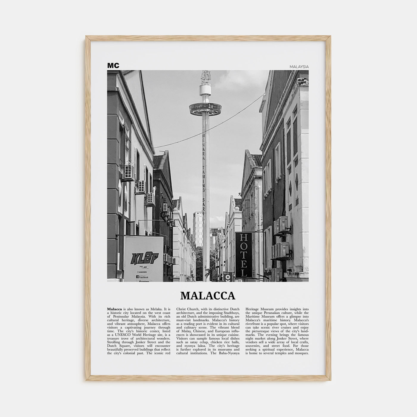 Malacca Travel B&W Poster