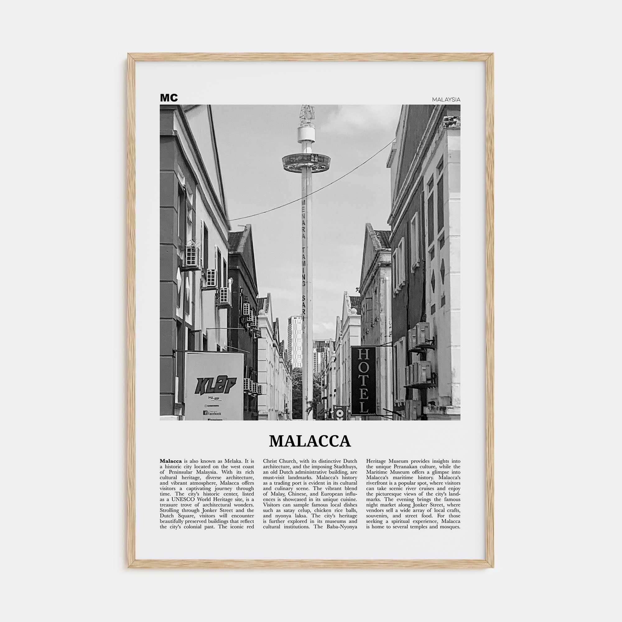 Malacca Travel B&W Poster