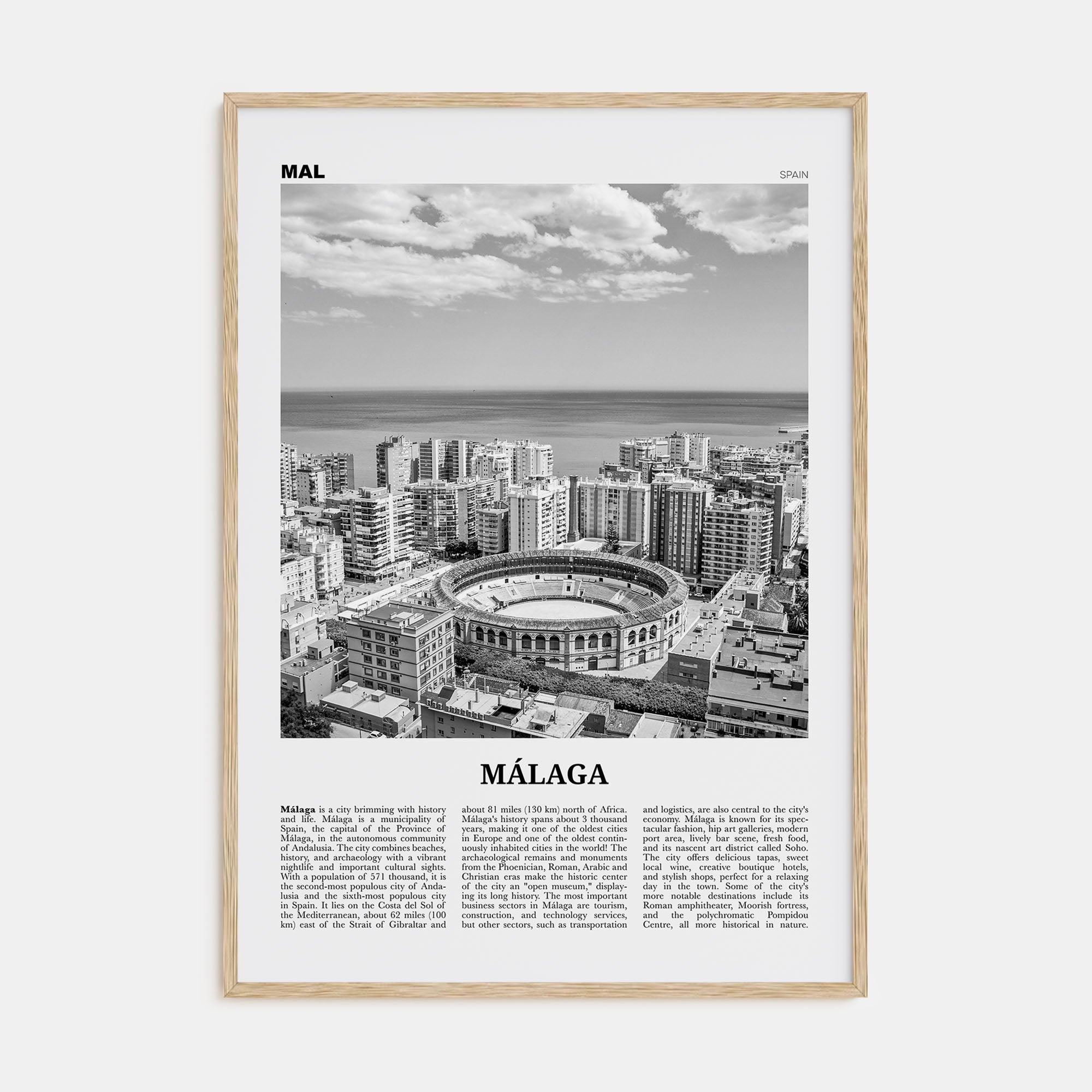 Málaga Travel B&W No 1 Poster