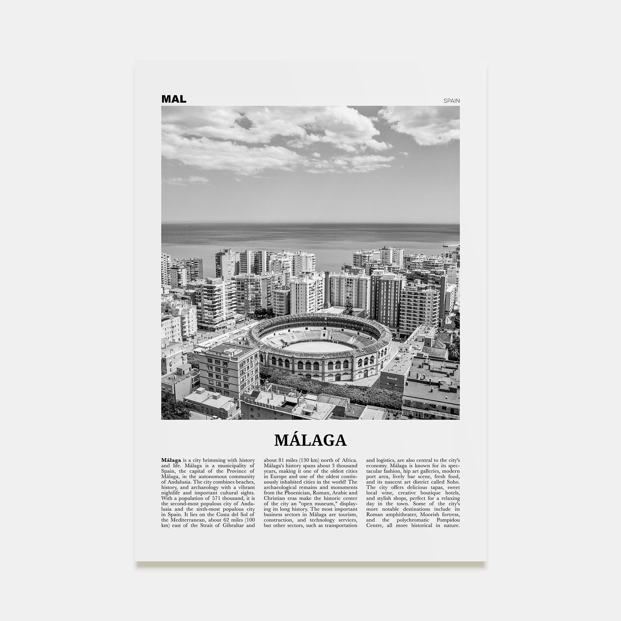 Málaga Travel B&W No 1 Poster