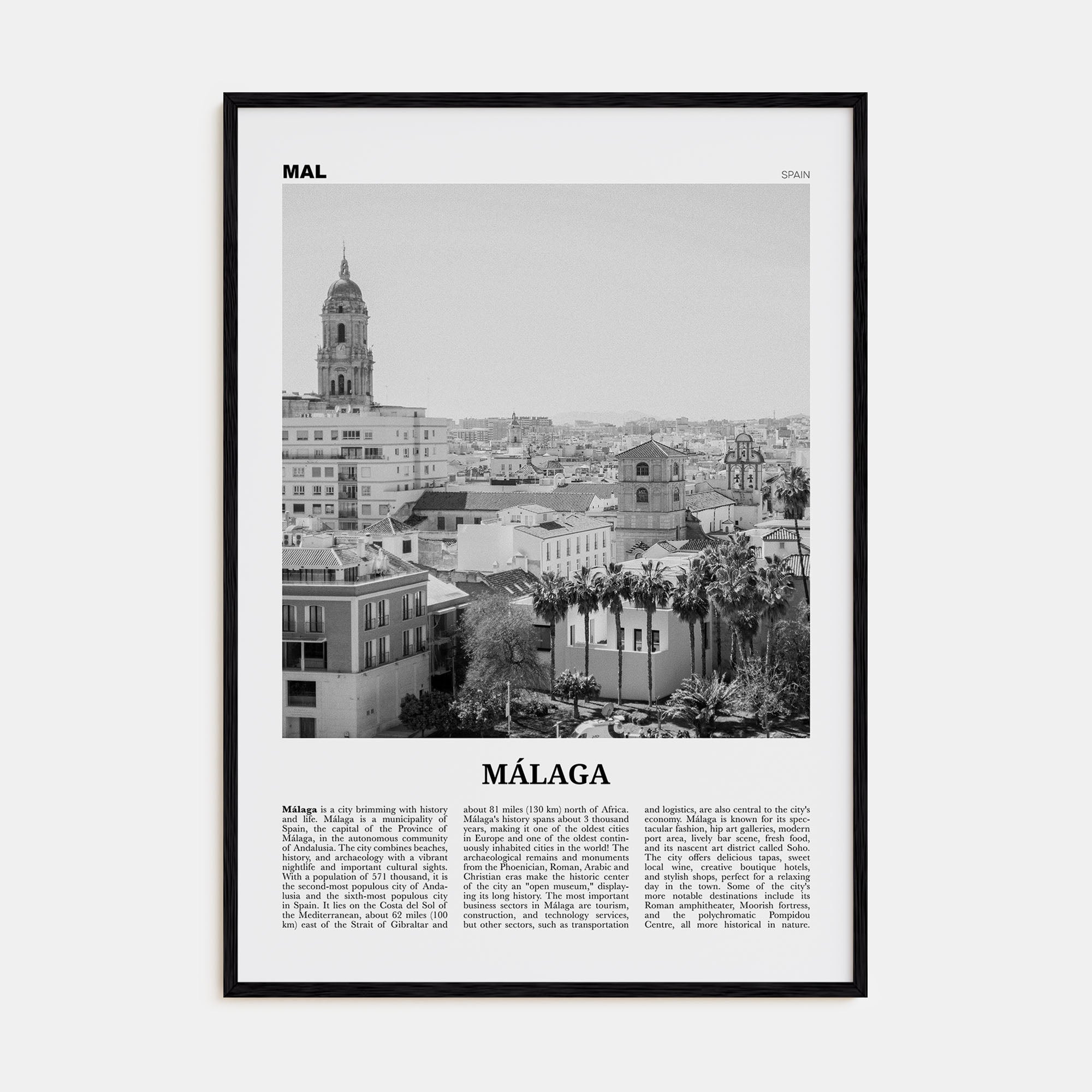 Málaga Travel B&W No 2 Poster