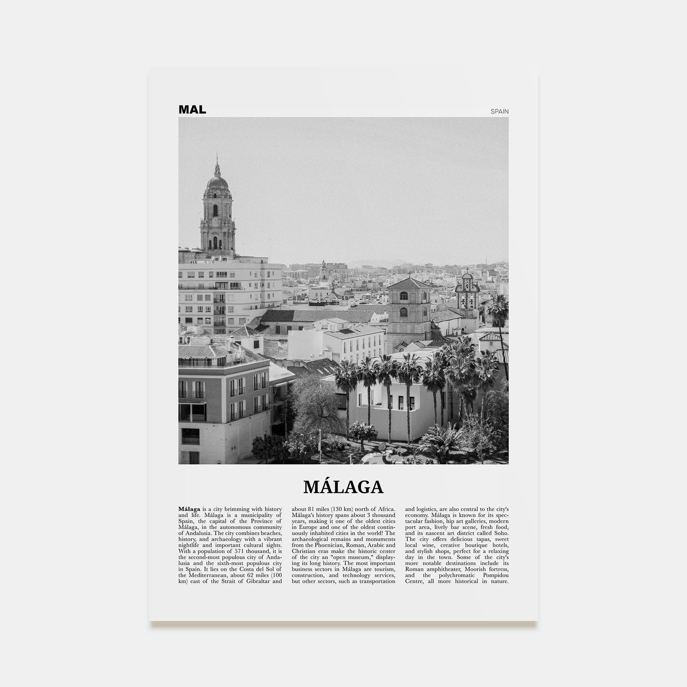 Málaga Travel B&W No 2 Poster