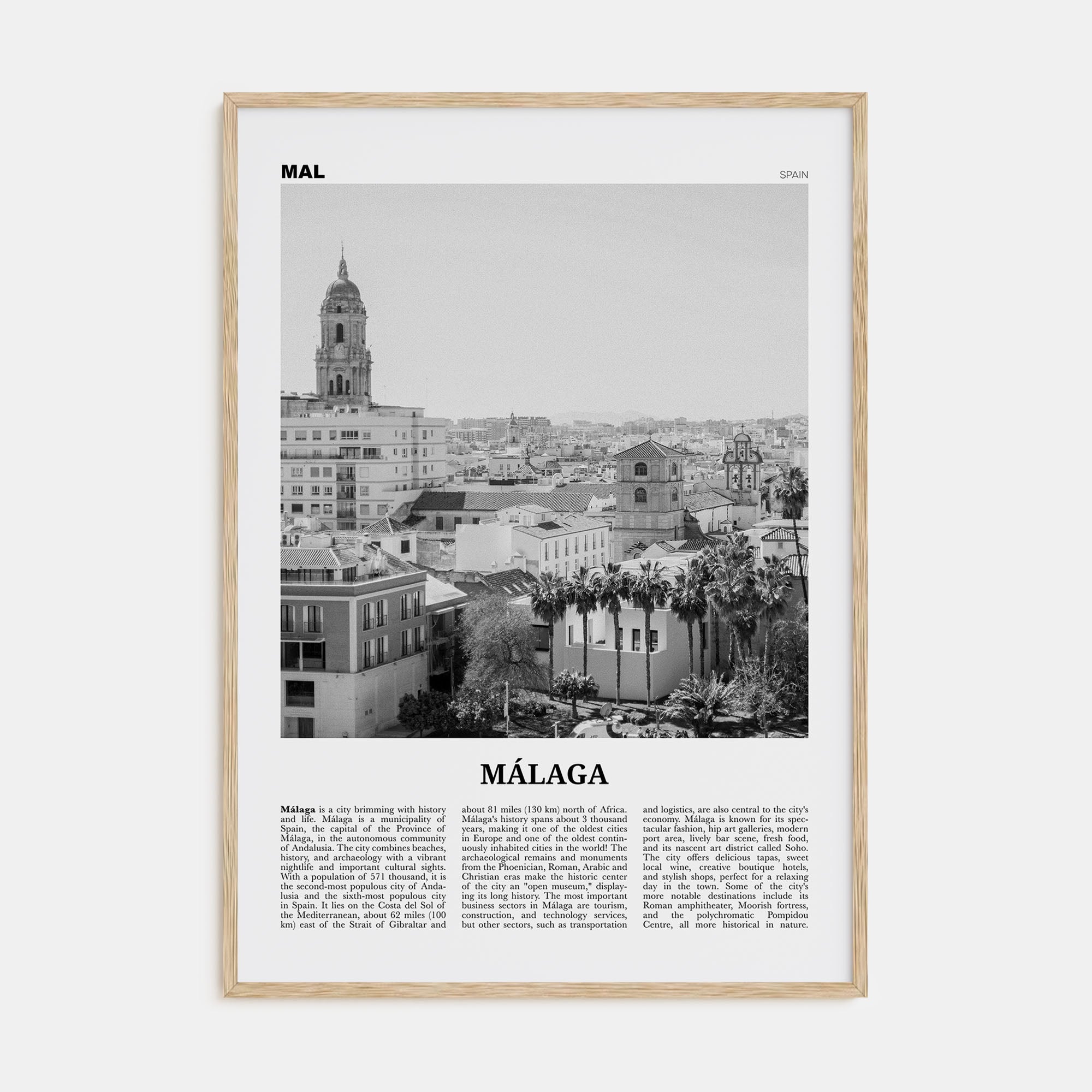 Málaga Travel B&W No 2 Poster