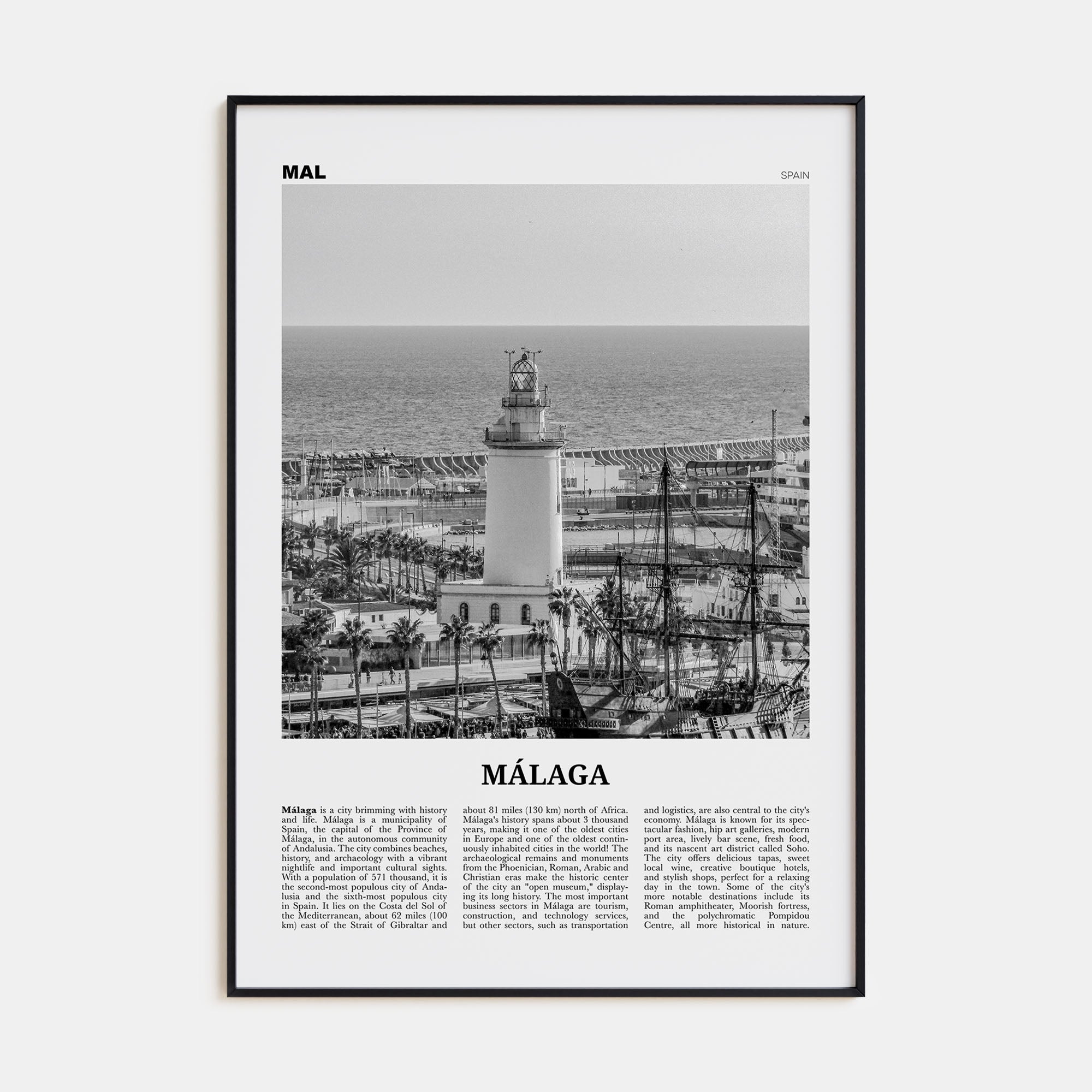 Málaga Travel B&W No 3 Poster