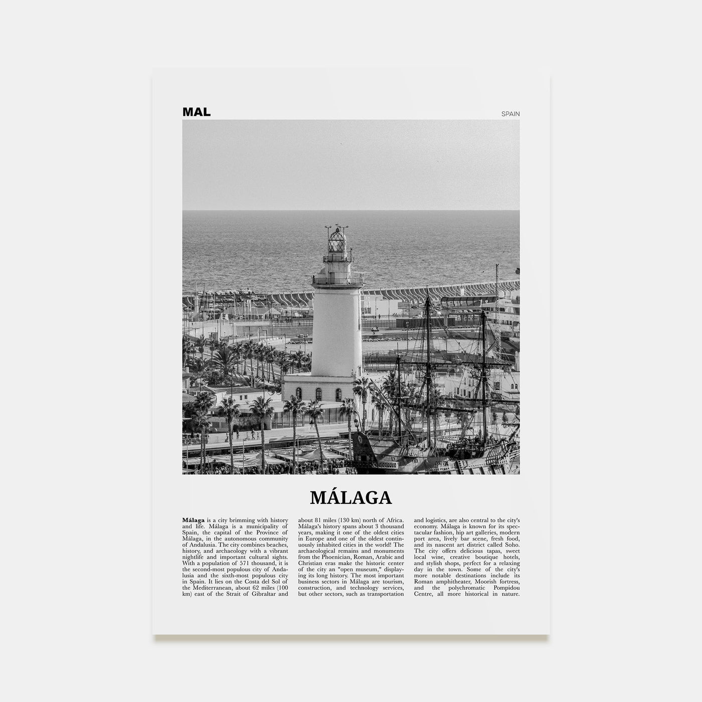 Málaga Travel B&W No 3 Poster