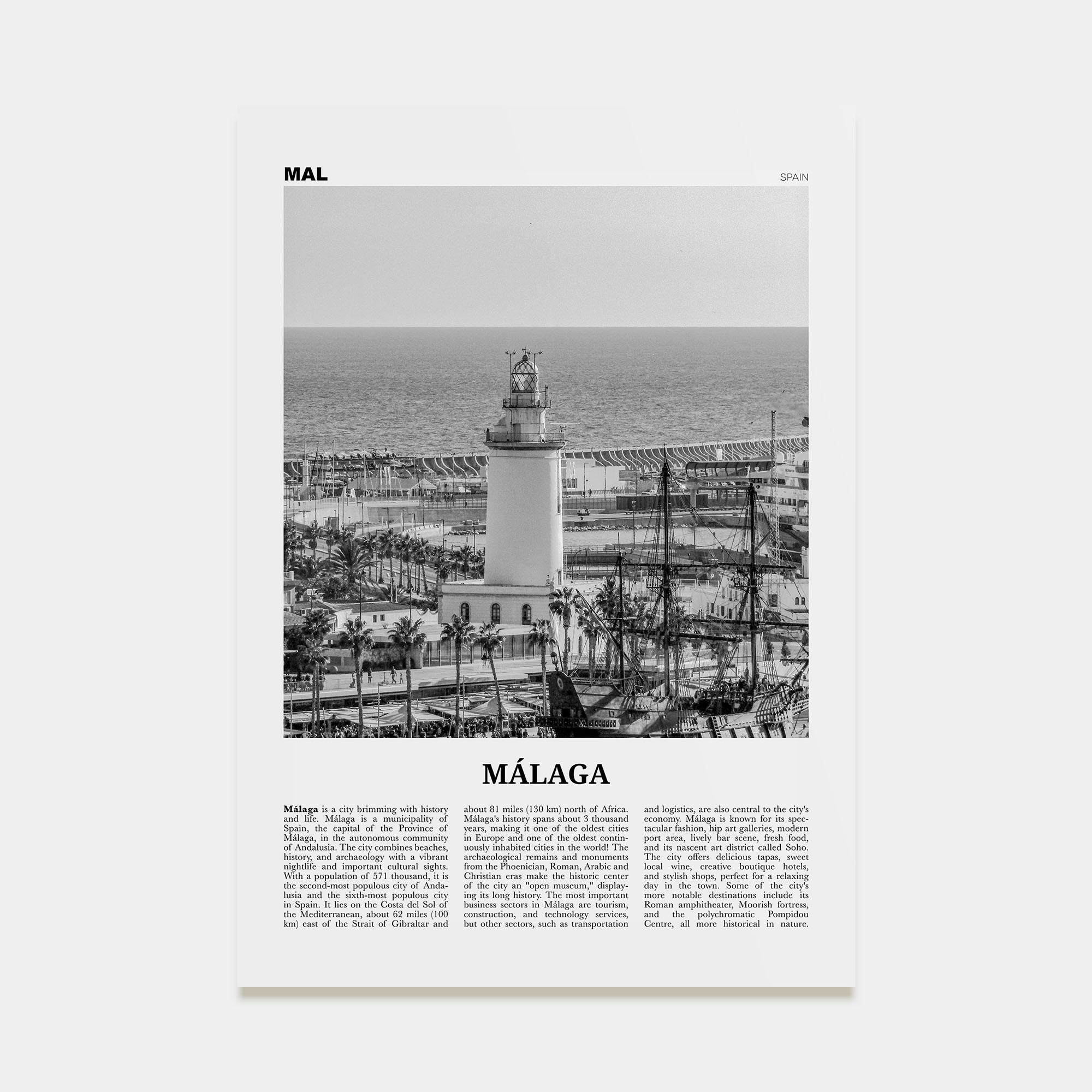 Málaga Travel B&W No 3 Poster