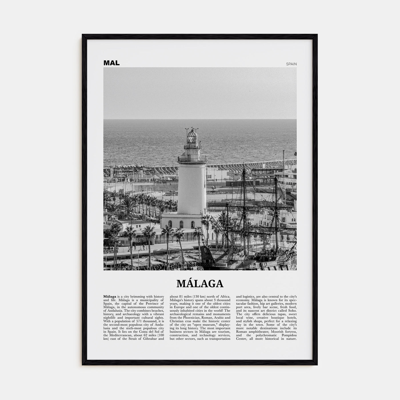 Málaga Travel B&W No 3 Poster