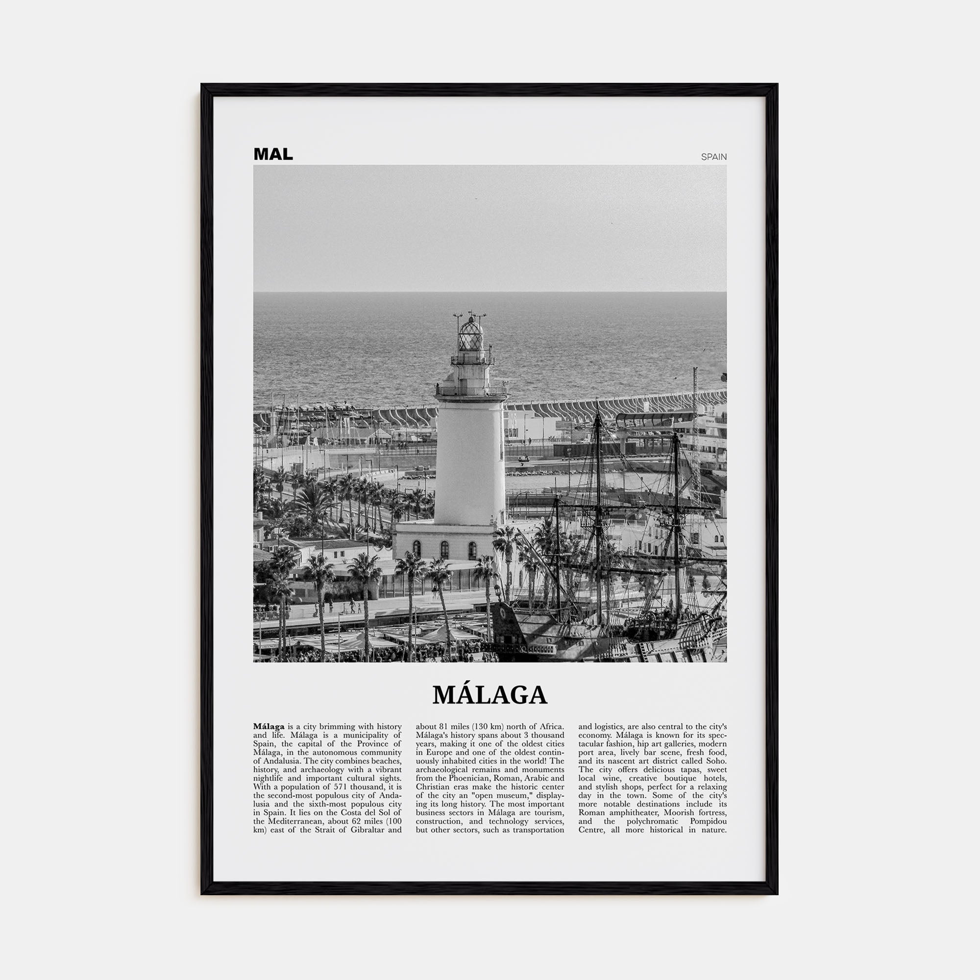 Málaga Travel B&W No 3 Poster