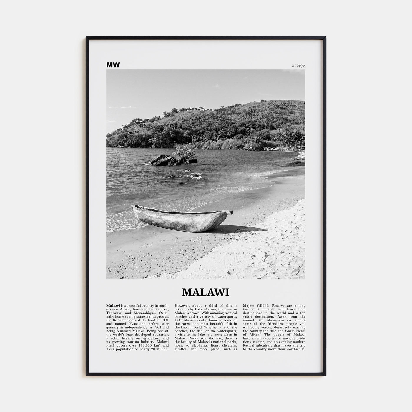 Malawi Travel B&W Poster