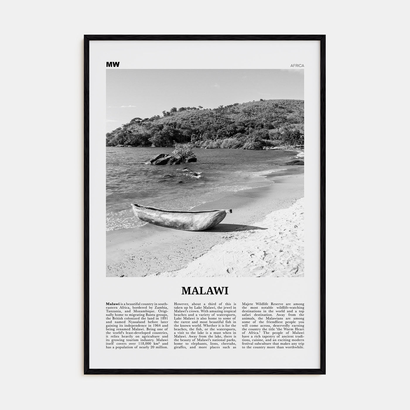 Malawi Travel B&W Poster