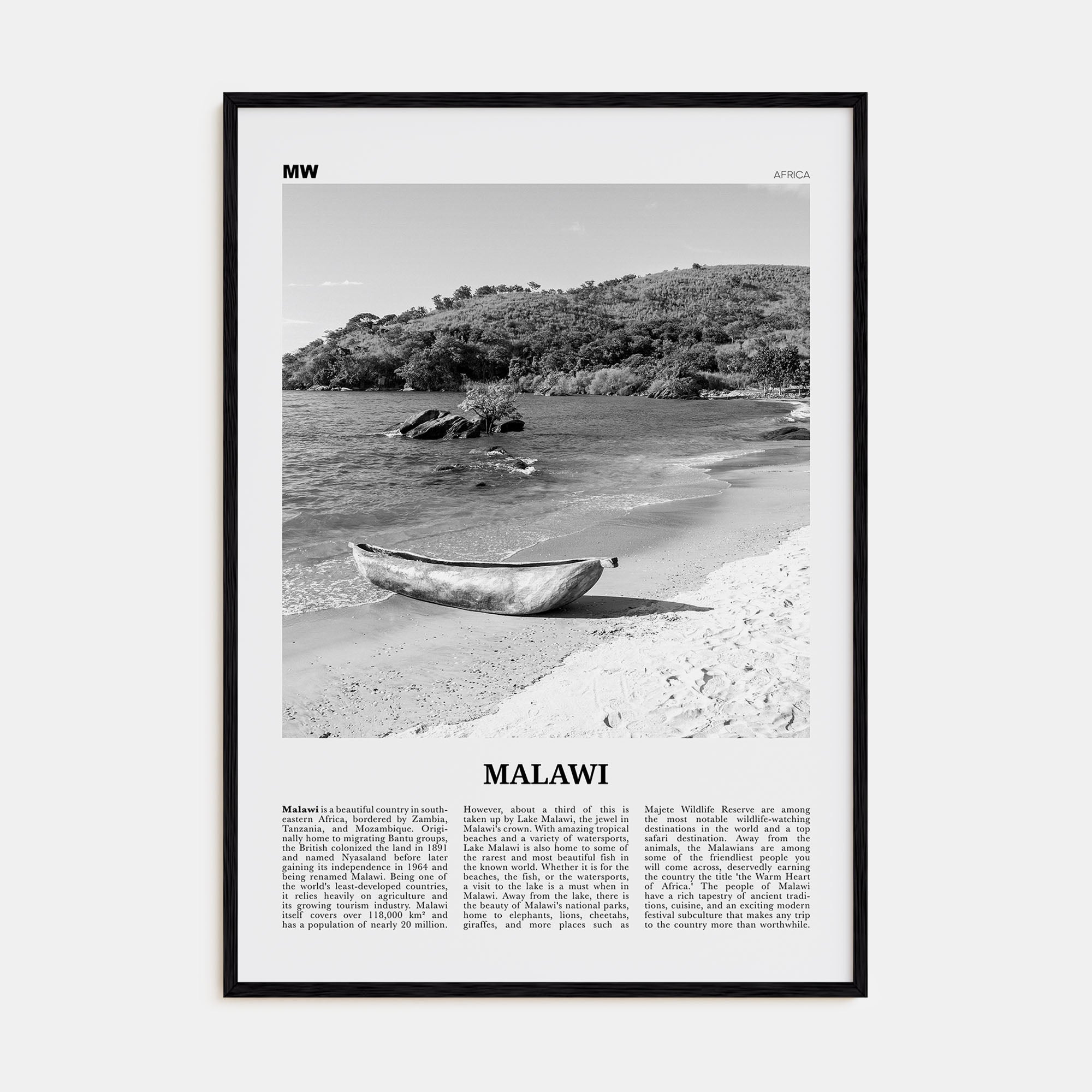 Malawi Travel B&W Poster