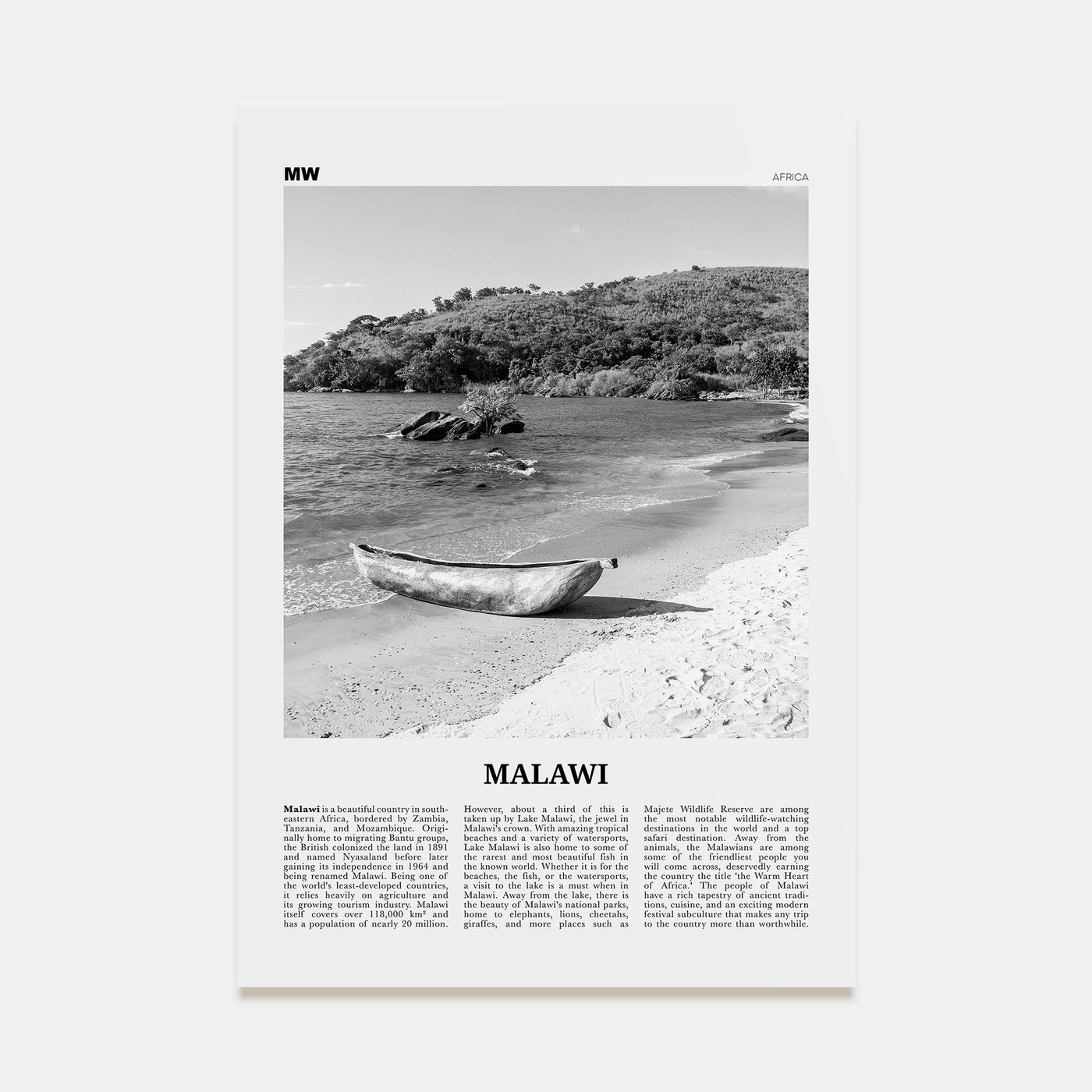 Malawi Travel B&W Poster