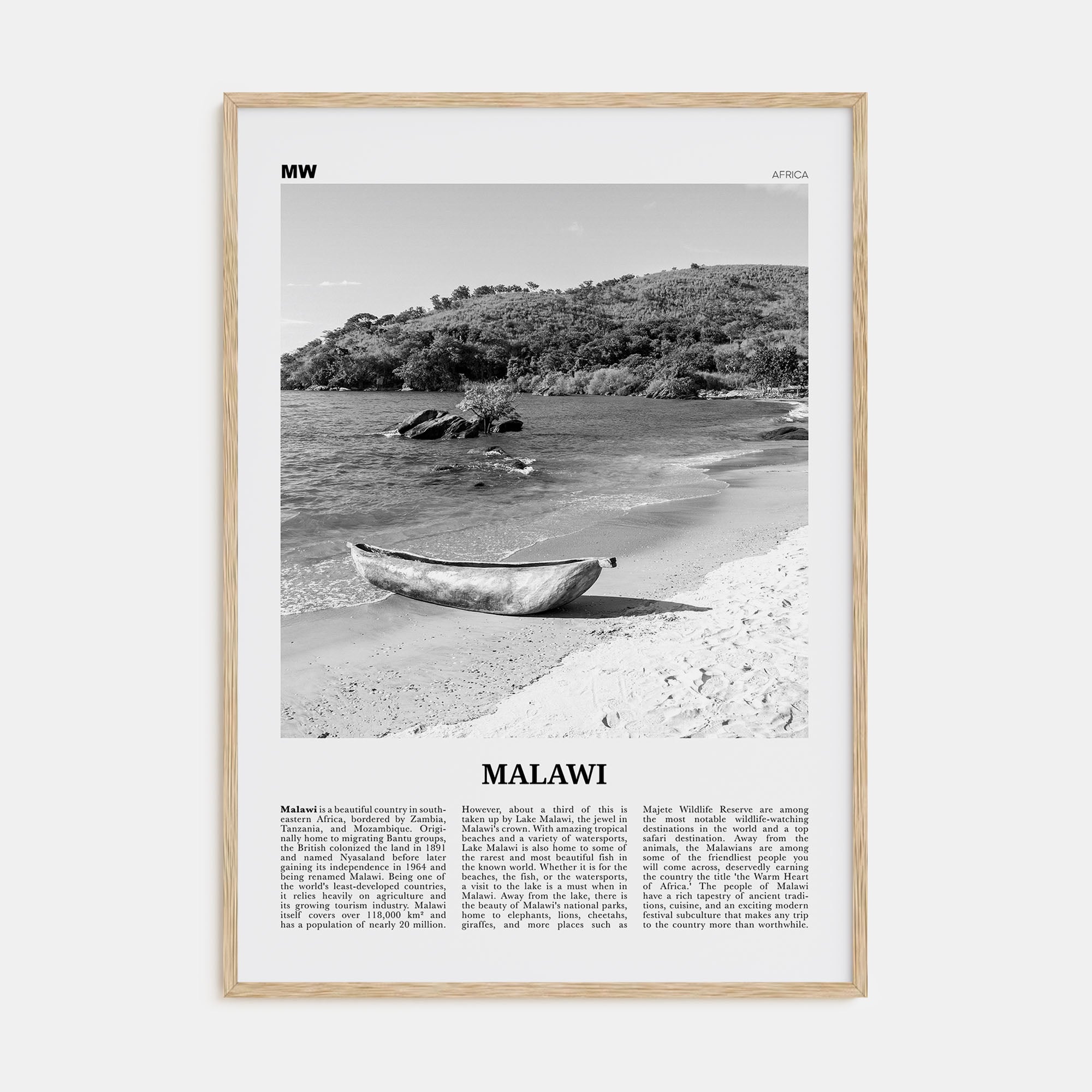 Malawi Travel B&W Poster