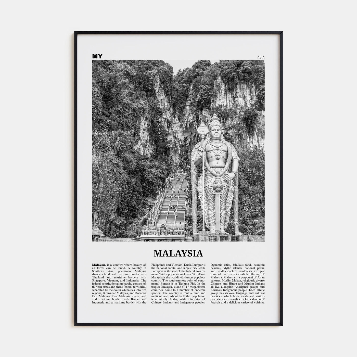 Malaysia Travel B&W Poster