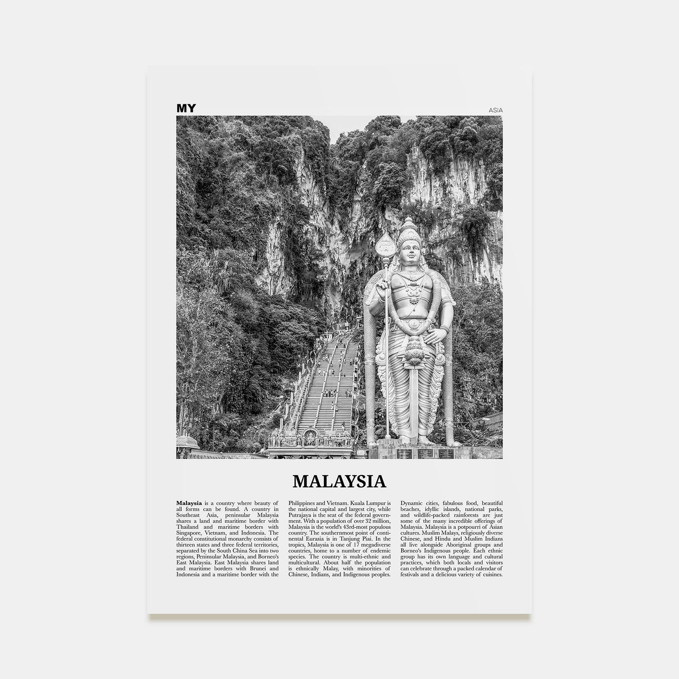 Malaysia Travel B&W Poster