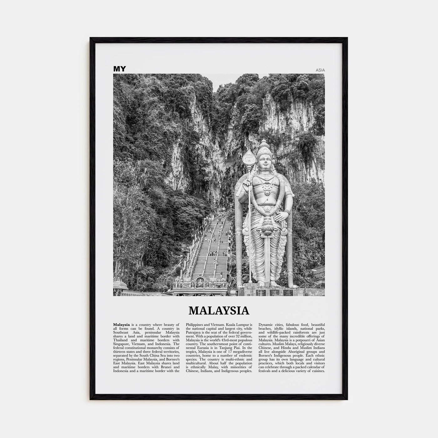 Malaysia Travel B&W Poster