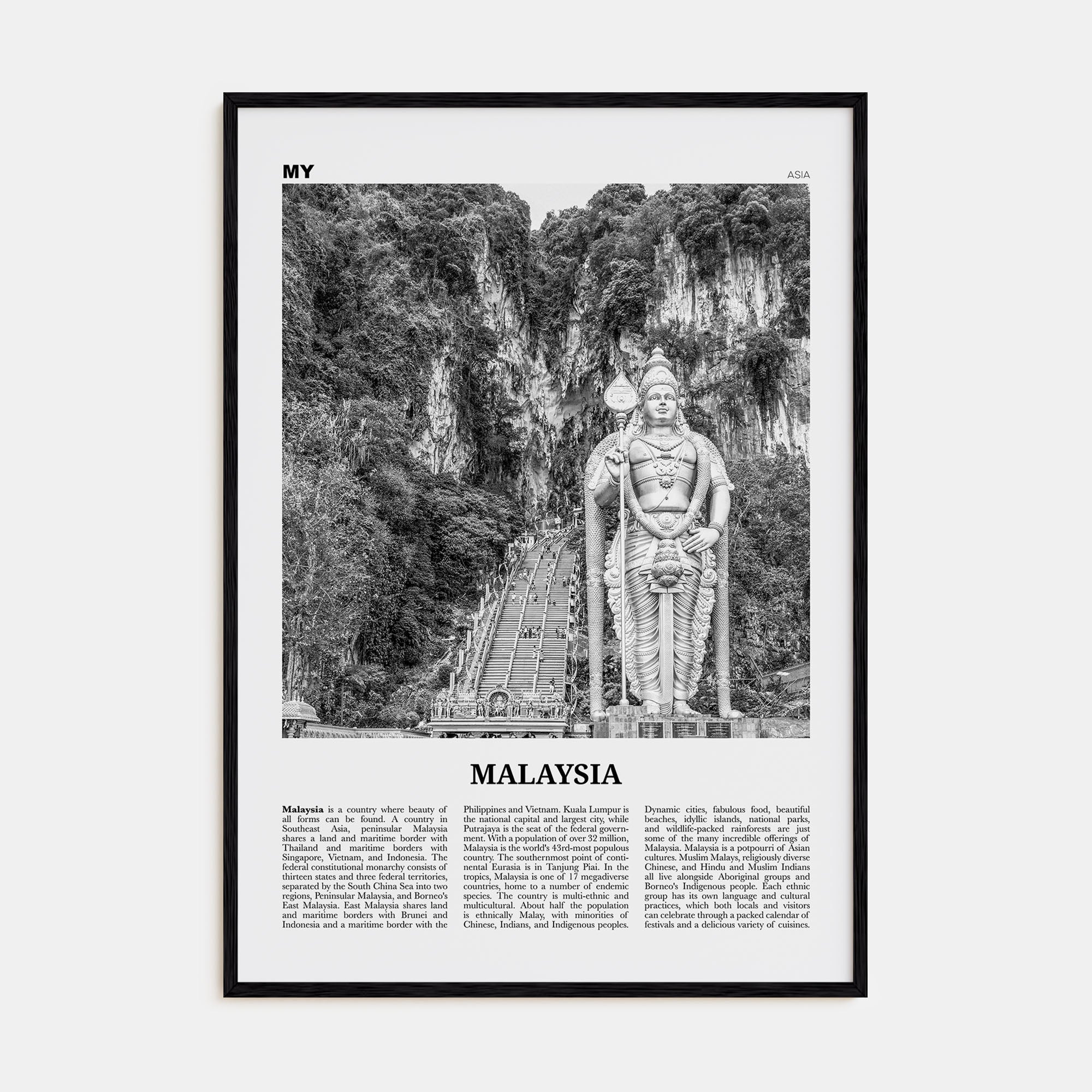 Malaysia Travel B&W Poster