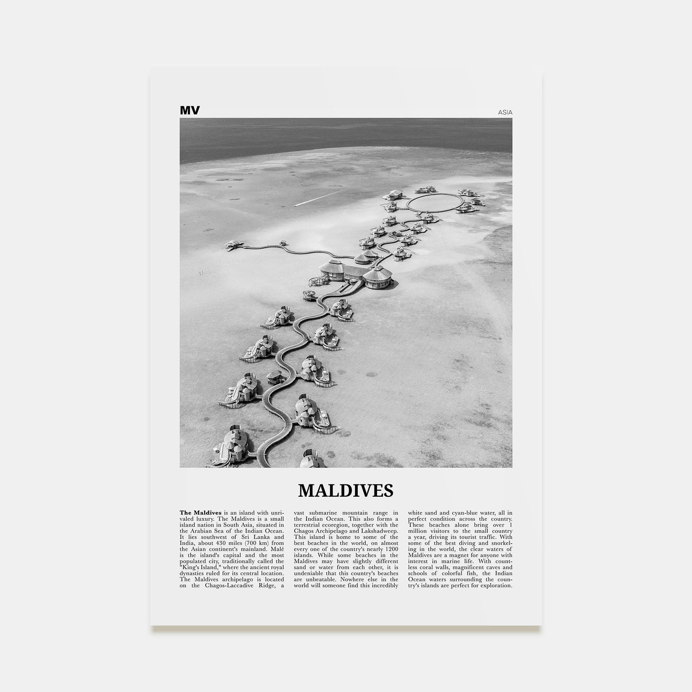 Maldives Travel B&W No 2 Poster