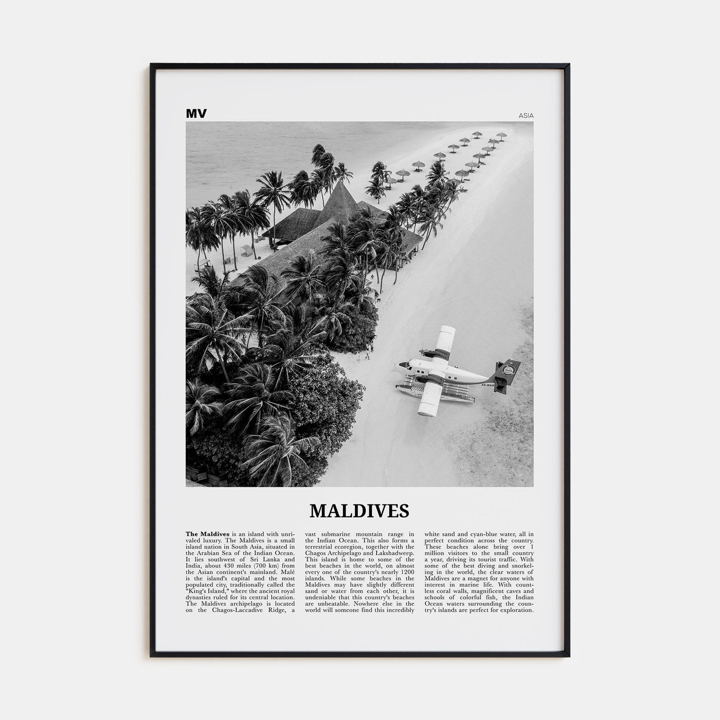 Maldives Travel B&W No 3 Poster