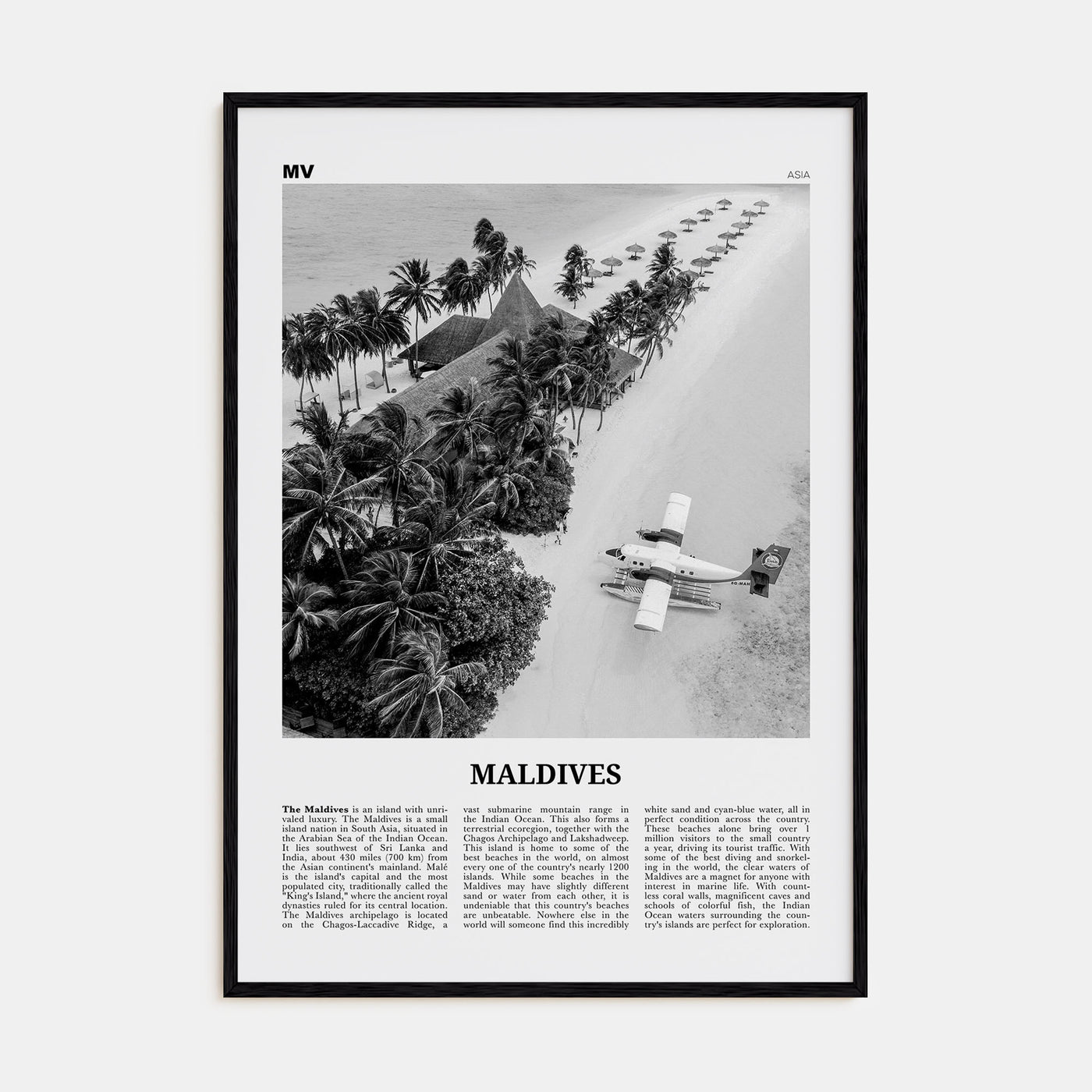 Maldives Travel B&W No 3 Poster