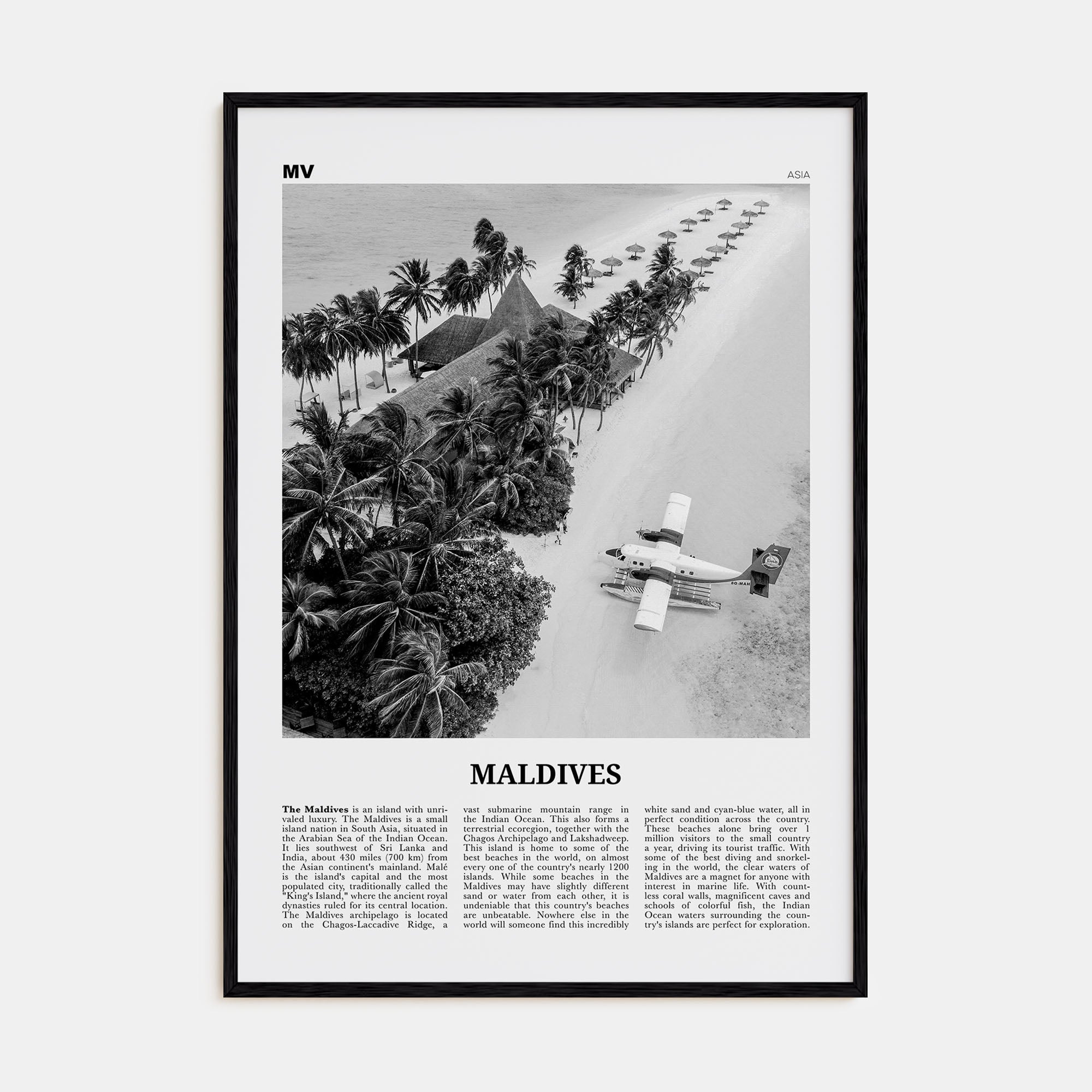 Maldives Travel B&W No 3 Poster