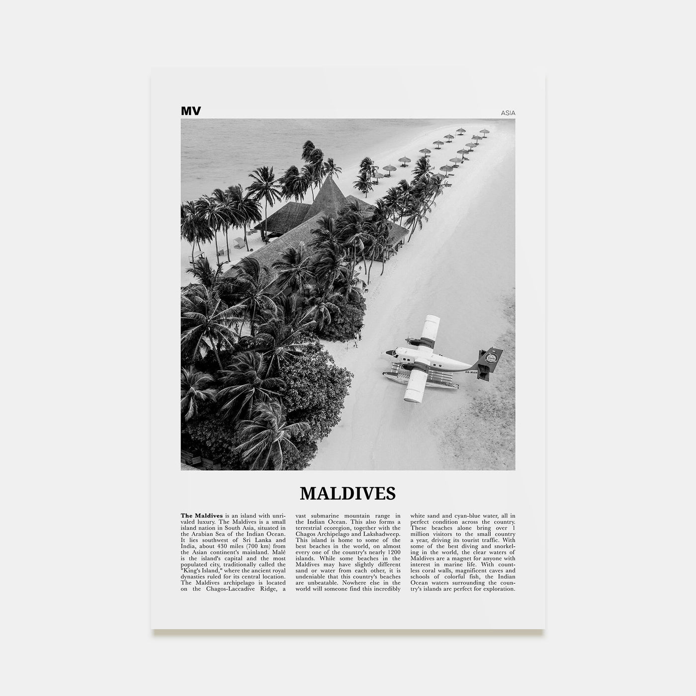 Maldives Travel B&W No 3 Poster