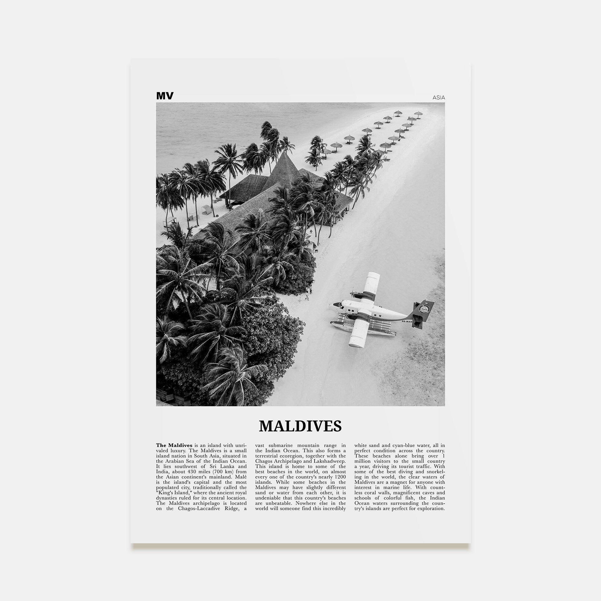 Maldives Travel B&W No 3 Poster