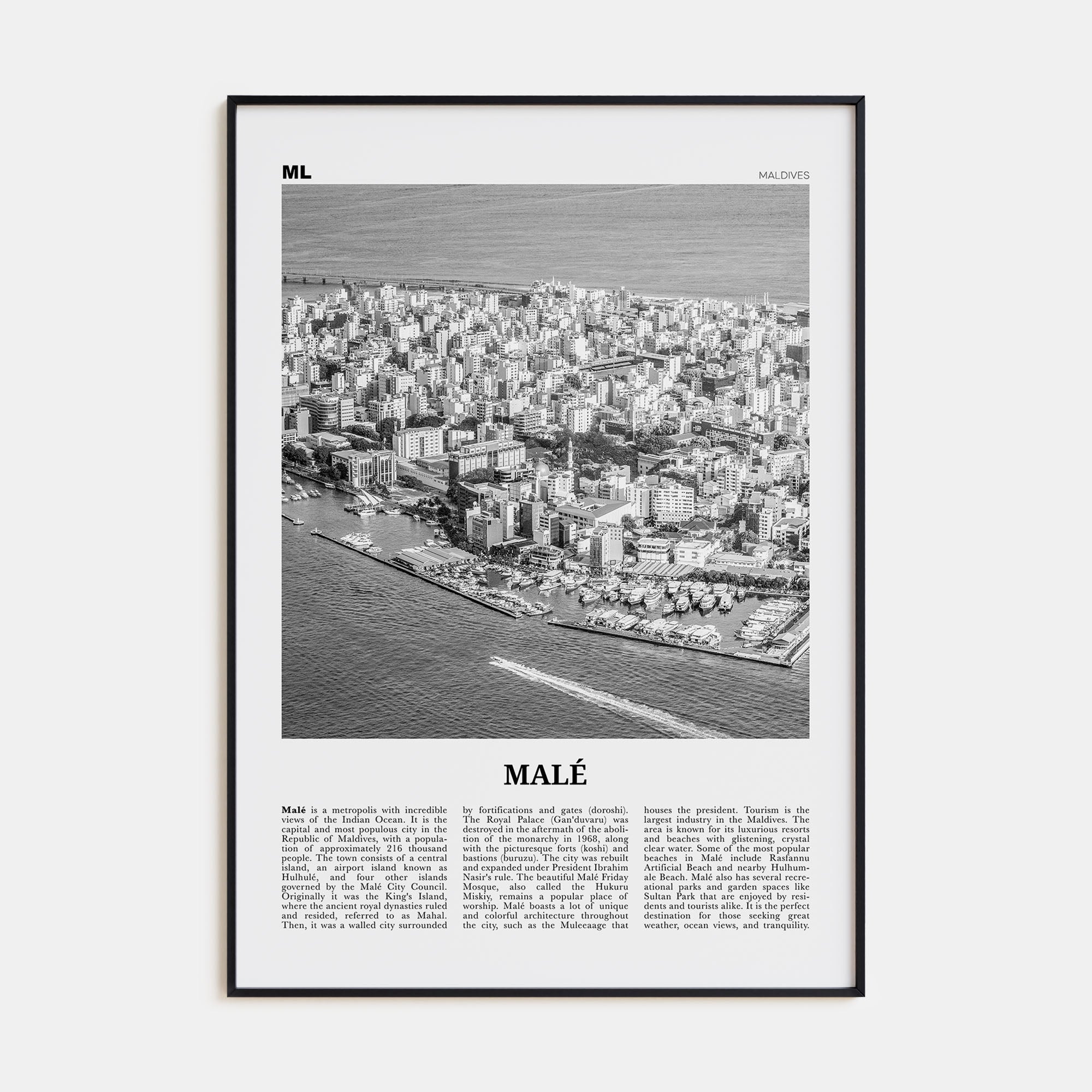 Malé Travel B&W Poster
