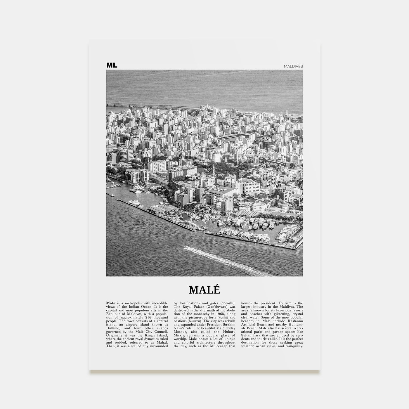 Malé Travel B&W Poster