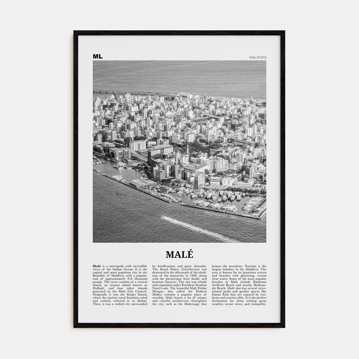 Malé Travel B&W Poster
